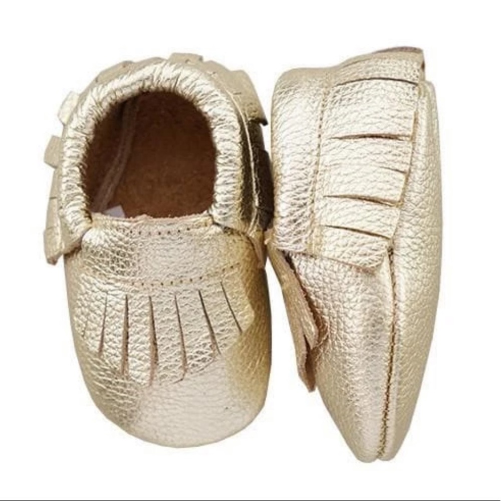 GOLD METALLIC LEATHER BABY MOCCASINS